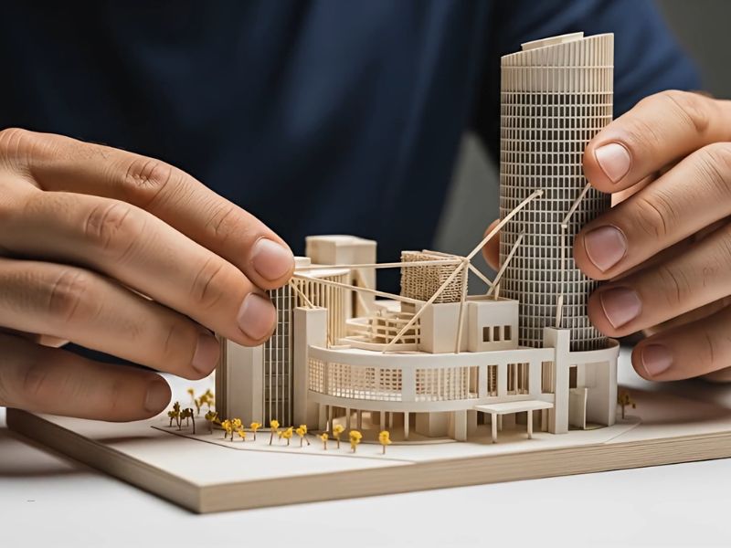 osoba drži maketu zgrade u ruci